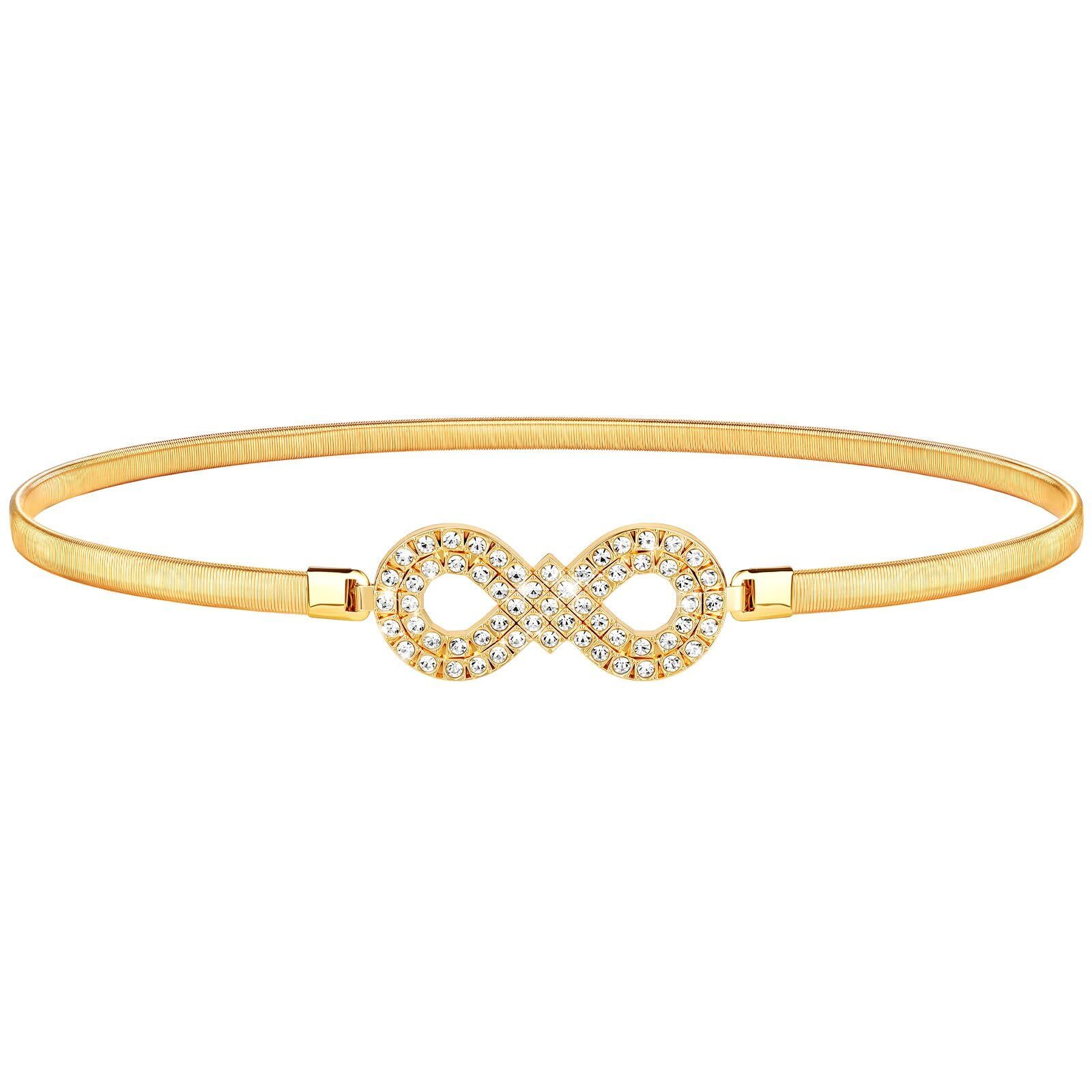 8725 Womens Elastic Thin Metal Waist Belt, Stretch Chain Belt For Dresses